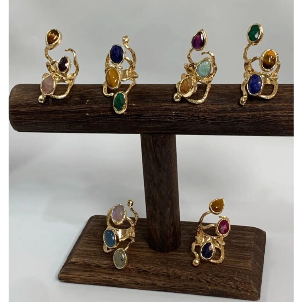 Statement Multi-Stone Agat Spiral Ring 24k Gold Plated - Picture 4 of 6